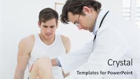  Presentation with doctor office - Colorful presentation enhanced with doctor examination - displeased young man getting his backdrop and a sky blue colored foreground