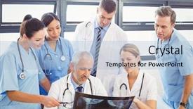  Presentation with x ray equipment for medical - Colorful slides enhanced with doctor examination - medical team examining an x-ray backdrop and a light blue colored foreground
