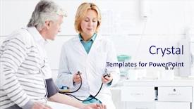  Presentation with blood pressure - PPT layouts enhanced with doctor examination - therapeutist measuring blood pressure background and a sky blue colored foreground