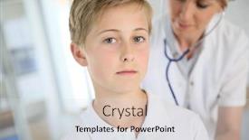  Presentation with doctor examining a newborn baby - Slide set with doctor-examining-12-year-old background and a light gray colored foreground