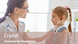  Presentation with doctor examining a newborn baby - Theme having doctor examining a child girl background and a coral colored foreground