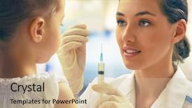  Presentation with hospital - PPT theme having doctor examining a child background and a soft green colored foreground