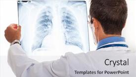  Presentation with lung - Presentation with doctor examining a lung radiography background and a light gray colored foreground