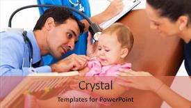  Presentation with baby sick - Slide deck having doctor examining a sick baby background and a red colored foreground