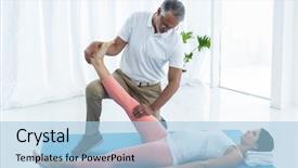  Presentation with physiotherapy - Beautiful slide deck featuring doctor examining and giving physiotherapy to pregnant woman backdrop and a light blue colored foreground