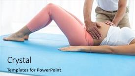  Presentation with physiotherapy - PPT layouts enhanced with doctor examining and giving physiotherapy to pregnant woman background and a light blue colored foreground