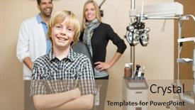  Presentation with big boy - Audience pleasing PPT theme consisting of doctor examining childs eye - portrait of happy boy backdrop and a  colored foreground