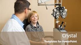  Presentation with optometrist - Amazing theme having doctor examining childs eye - portrait of little boy smiling backdrop and a coral colored foreground