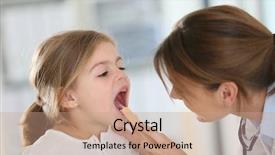  Presentation with mouth - Presentation having doctor examining child's throat background and a coral colored foreground