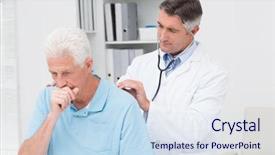  Presentation with clinic - Beautiful presentation theme featuring doctor examining coughing senior patient backdrop and a sky blue colored foreground