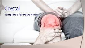  Presentation with knee pain - PPT layouts consisting of doctor examining female patient knee background and a sky blue colored foreground