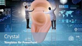  Presentation with medical ear - PPT theme enhanced with doctor-examining-giant-ear background and a teal colored foreground