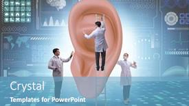  Presentation with ear medical - Cool new PPT theme with doctor-examining-giant-ear backdrop and a teal colored foreground