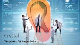  Presentation with medical ear - Slides enhanced with doctor-examining-giant-ear background and a light blue colored foreground