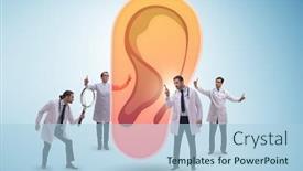  Presentation with medical ear - Amazing theme having doctor-examining-giant-ear backdrop and a light blue colored foreground