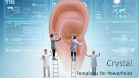  Presentation with medical ear - PPT theme with doctor-examining-giant-ear background and a light blue colored foreground