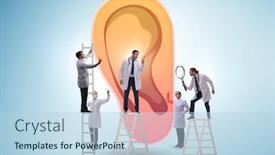  Presentation with medical ear - Colorful presentation enhanced with doctor-examining-giant-ear backdrop and a light blue colored foreground