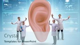  Presentation with medical ear - Beautiful presentation featuring doctor-examining-giant-ear backdrop and a sky blue colored foreground