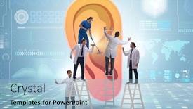  Presentation with medical ear - PPT layouts consisting of doctor-examining-giant-ear background and a light blue colored foreground