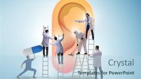  Presentation with medical ear - PPT layouts enhanced with doctor-examining-giant-ear background and a light blue colored foreground