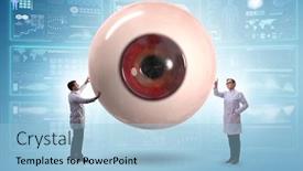 Presentation with eye doctor - Audience pleasing slide deck consisting of doctor-examining-giant-eye backdrop and a light blue colored foreground