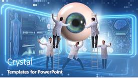  Presentation with medical eye - PPT layouts having doctor-examining-giant-eye background and a teal colored foreground