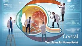  Presentation with eye medical - PPT layouts consisting of doctor-examining-giant-eye background and a teal colored foreground