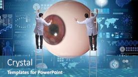  Presentation with medical eye - Slide set with doctor-examining-giant-eye background and a teal colored foreground