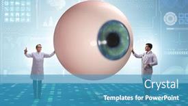  Presentation with medical eye - PPT theme consisting of doctor-examining-giant-eye background and a teal colored foreground