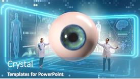  Presentation with eye medical - Slide deck with doctor-examining-giant-eye background and a teal colored foreground