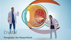  Presentation with eye doctor - PPT theme having doctor-examining-giant-eye background and a light blue colored foreground