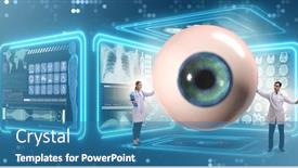  Presentation with eye doctor - PPT theme consisting of doctor-examining-giant-eye background and a teal colored foreground