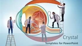  Presentation with eye medical - Slide set having doctor-examining-giant-eye background and a light blue colored foreground