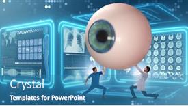  Presentation with eye medical - PPT theme featuring doctor-examining-giant-eye background and a teal colored foreground