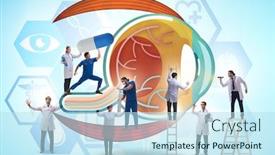  Presentation with eye medical - PPT theme with doctor-examining-giant-eye background and a sky blue colored foreground