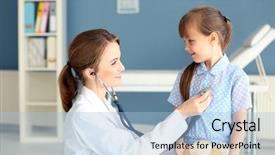  Presentation with doctor office - Beautiful presentation featuring doctor examining girl with stethoscope backdrop and a light blue colored foreground