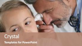  Presentation with ear - Amazing PPT theme having doctor examining girl's ear backdrop and a coral colored foreground