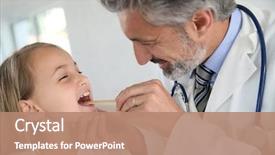  Presentation with doctor examining a newborn baby - Slide deck with doctor examining girl's throat background and a coral colored foreground