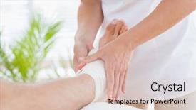  Presentation with doctor office - Presentation design with doctor examining her patient ankle background and a lemonade colored foreground