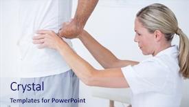  Presentation with doctor and patient medical consultation - Presentation design consisting of doctor examining her patient back background and a  colored foreground