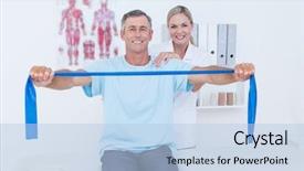  Presentation with doctor office - Presentation consisting of doctor examining her patient back background and a  colored foreground