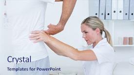  Presentation with doctor office - PPT theme with doctor examining her patient back background and a  colored foreground