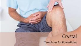  Presentation with doctor and patient medical consultation - Slide set featuring doctor examining her patient knee background and a coral colored foreground