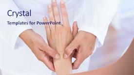  Presentation with patients - Presentation design featuring doctor-examining-her-patients-wrist background and a sky blue colored foreground
