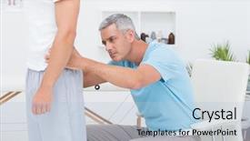  Presentation with doctor and patient medical consultation - PPT theme enhanced with doctor examining his patient back background and a  colored foreground