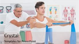  Presentation with doctor and patient medical consultation - Beautiful slide deck featuring doctor examining his patient back backdrop and a  colored foreground