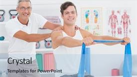  Presentation with doctor office - Slide deck featuring doctor examining his patient back background and a  colored foreground