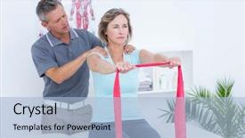  Presentation with doctor office - Beautiful slide deck featuring doctor examining his patient back backdrop and a light blue colored foreground