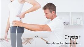  Presentation with doctor office - Slide deck featuring doctor examining his patient back background and a  colored foreground