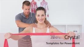  Presentation with doctor office - PPT theme consisting of doctor examining his patient back background and a coral colored foreground